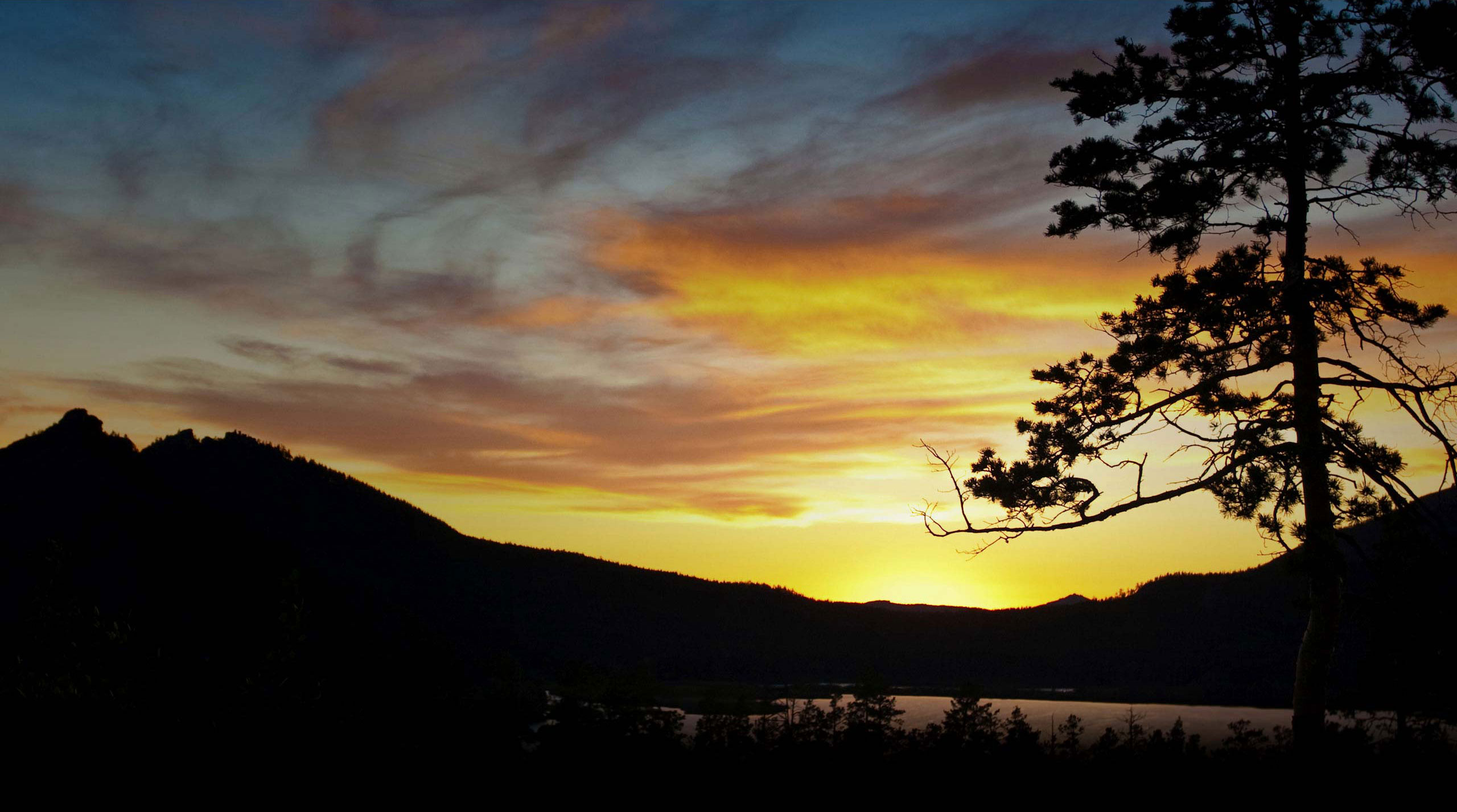Sunset behind a lake